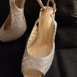 Gold Glitter Open Toe 4" Slingback Heals